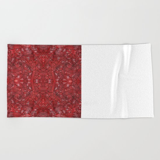 Red and black swirls doodles Beach Towel