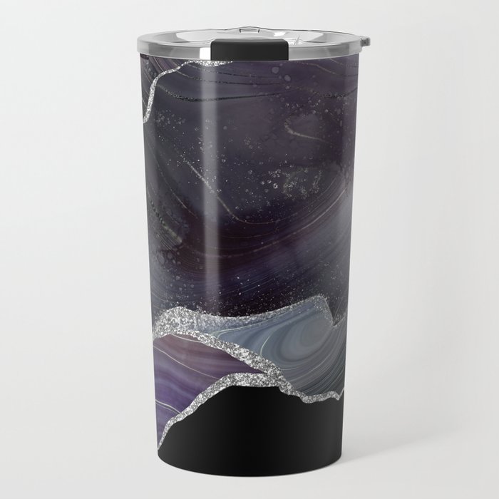 Black & Silver Glitter Agate Texture 01 Travel Mug