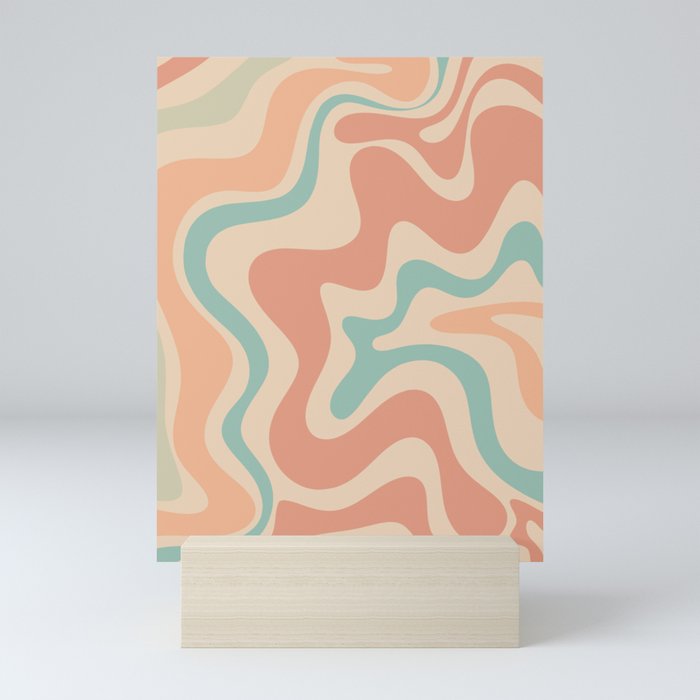 Retro Liquid Swirl Abstract Pattern in Retro Pink and Orange Mini Art Print