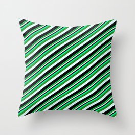 [ Thumbnail: Green, Forest Green, Light Cyan & Black Colored Lines/Stripes Pattern Throw Pillow ]