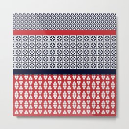 Japanese Style Ethnic Quilt Blue and Red Metal Print