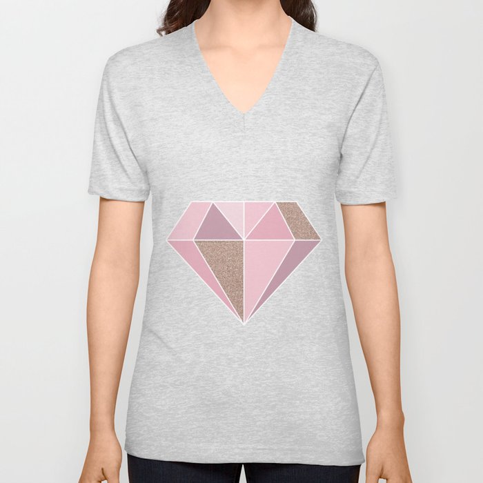 Shades of rose gold diamond V Neck T Shirt
