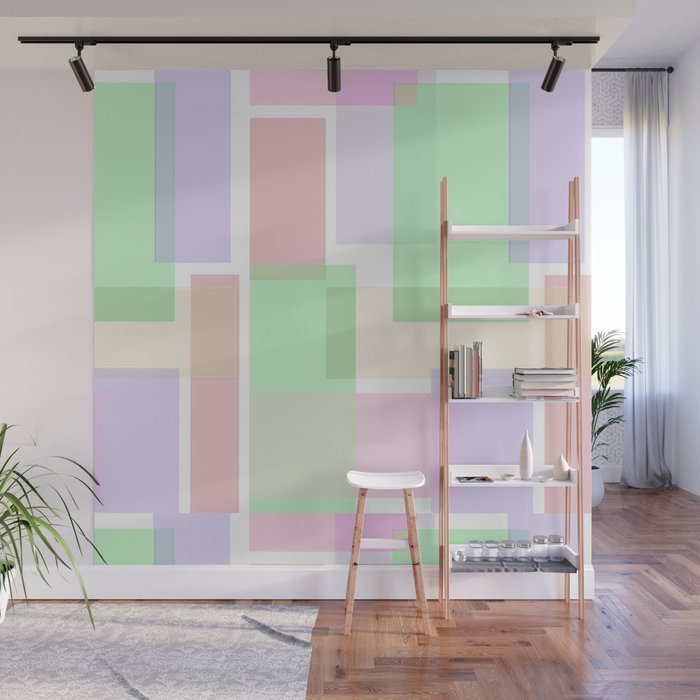 Abstract pink lavender mint geometric shapes pattern Wall Mural