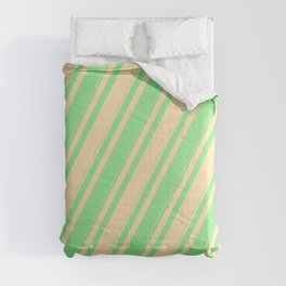 [ Thumbnail: Beige and Light Green Colored Lines Pattern Comforter ]