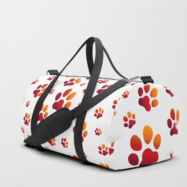 Red Orange Dog Paws Print Dog Lovers Pattern Duffle Bag
