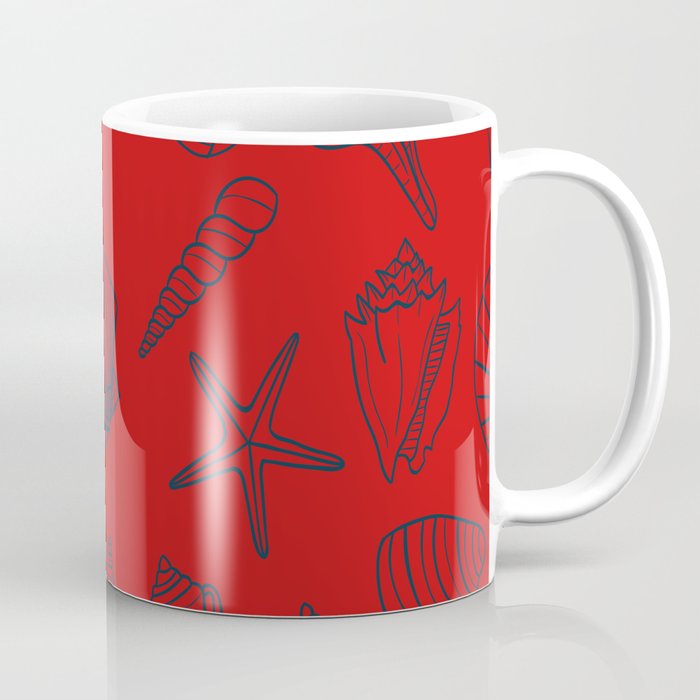 Red and blue seashells pattern Coffee Mug