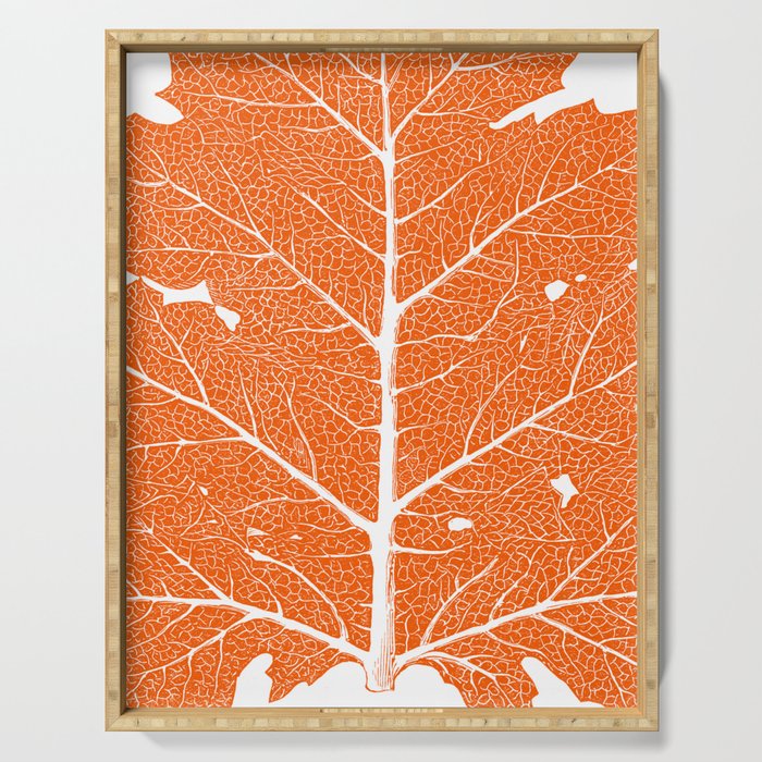 Vintage Orange Autumn Leaf Print Serving Tray