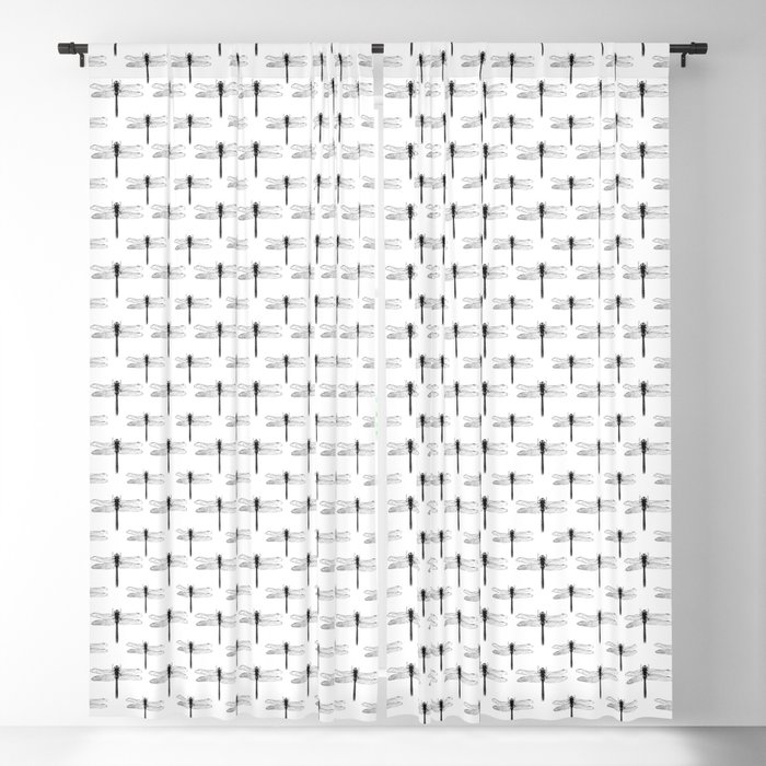 Vintage Dragonfly | Black and White | Blackout Curtain