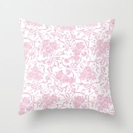 Vintage blush pink white bow floral polka dots Throw Pillow