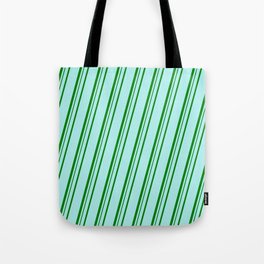 [ Thumbnail: Turquoise & Green Colored Stripes Pattern Tote Bag ]