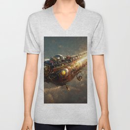 Steampunk Spaceship V Neck T Shirt