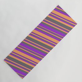[ Thumbnail: Dim Gray, Dark Orchid & Brown Colored Lines/Stripes Pattern Yoga Mat ]