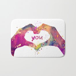 Heart Watercolor Art Print Love Hands Valentine's Day Bath Mat | Graphicdesign, Popart, Lovehands, Loveposter, Romanticgift, Digital, Heartprint, Iloveyouprint, Watercolor 
