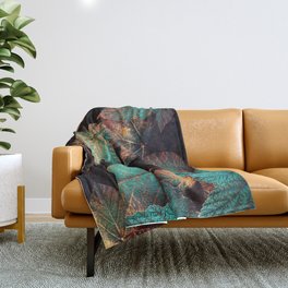 Copper And Teal Leaves Throw Blanket