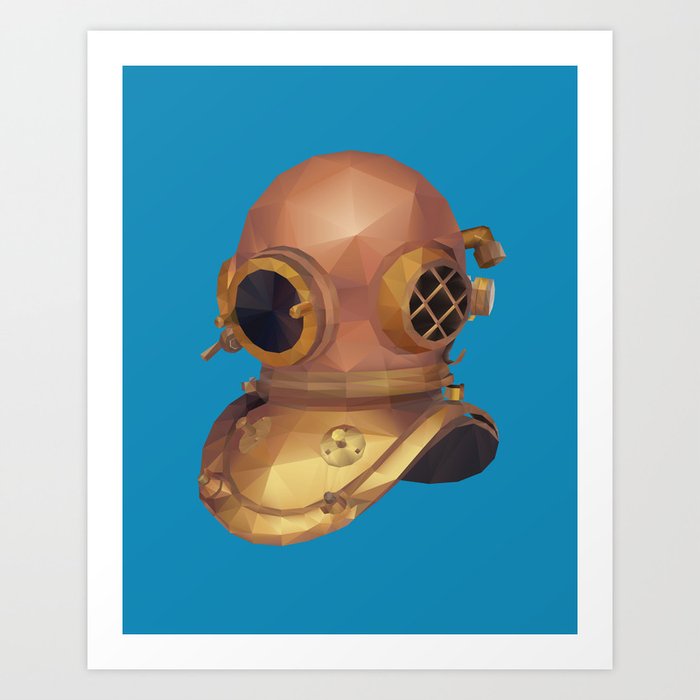 Retro Diver Helmet Polygon Art Art Print