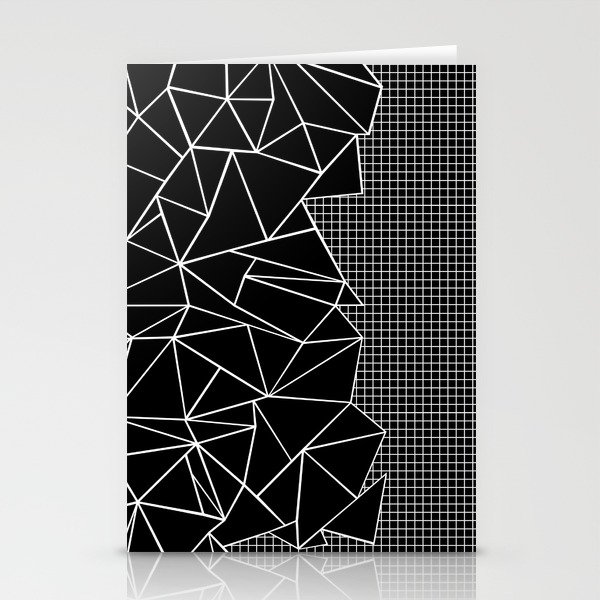 Abstract Grid Outline White on Black on Side Stationery Cards
