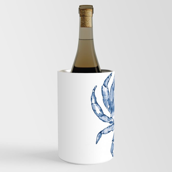 Coastal Crab in Watercolor, Navy Blue (Left Half in Set) Wine Chiller