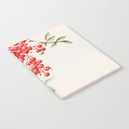Vintage Japanese Painting Of Red Berry-Botanical Green Leaves Plant Notebook