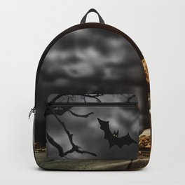 Scary Halloween Pumpkin with Horror Background Backpack