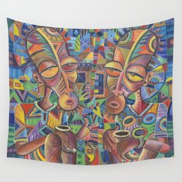 The Happy Villagers IV painting of traditional African village life Wall Tapestry