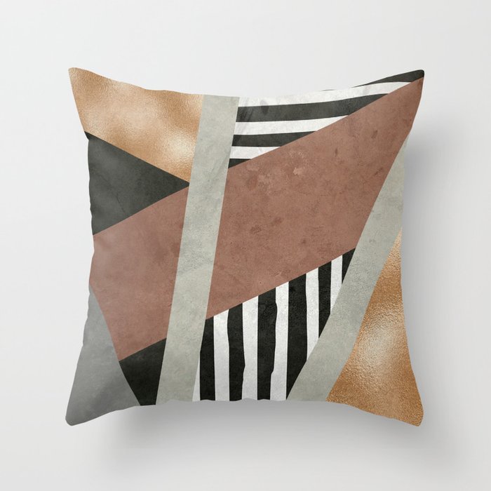 Abstract Geometric Composition in Copper, Brown, Black Throw Pillow