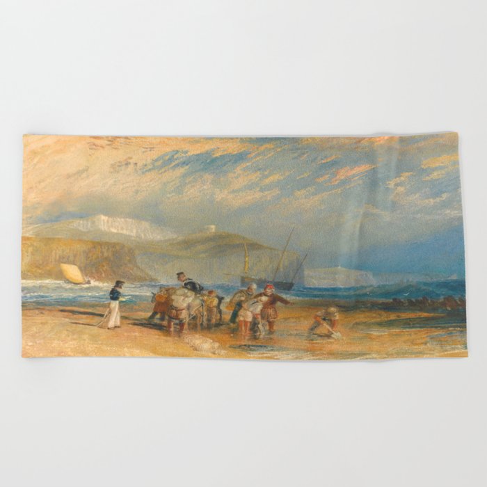 Joseph Mallord William Turner Folkestone Harbour and Coast to Dover Beach Towel