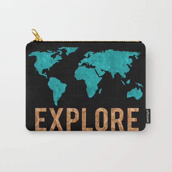 World Map - Teal and Copper Explore Globe Carry-All Pouch