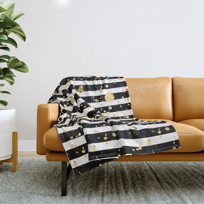 Stripes & Gold Splatter - Horizontal Throw Blanket