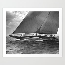 12-meter Sailing Yacht America's Cup Races nautical black and white photograph Art Print