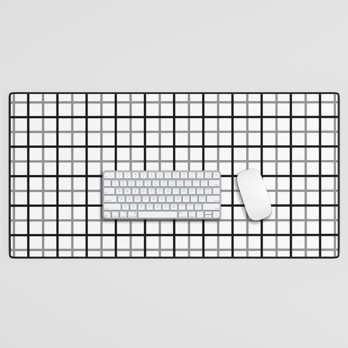 Grid Plaid Pattern 722 Gray and Black Desk Mat