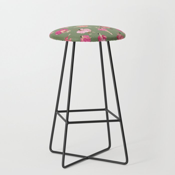 Dance of the Peonies on green Bar Stool