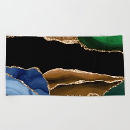 Gold Glitter Agate Geode Colorful Texture Beach Towel