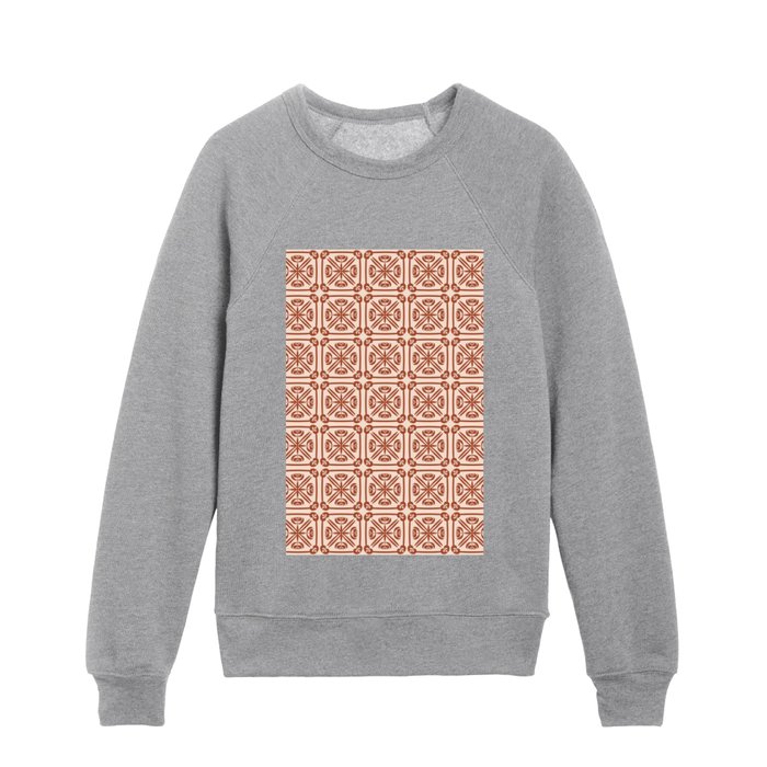 Nouveau Spanish Tile Pattern in Rust and Apricot Cream 2 Kids Crewneck