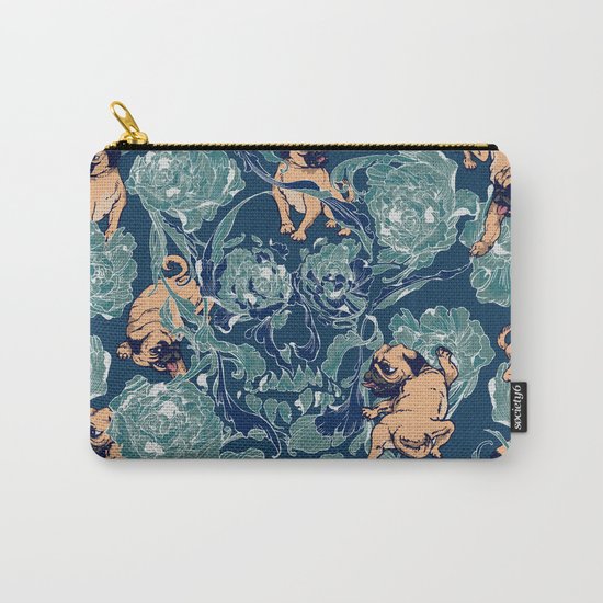 Climbing Pug & Floral Carry-All Pouch