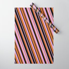 [ Thumbnail: Plum, Chocolate, and Black Colored Lines/Stripes Pattern Wrapping Paper ]