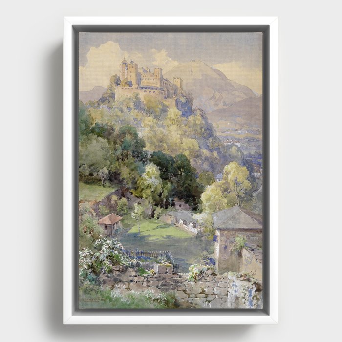 Overlooking the Hohenwerfen Fortress in Salzburg by Edward Theodor Compton Framed Canvas