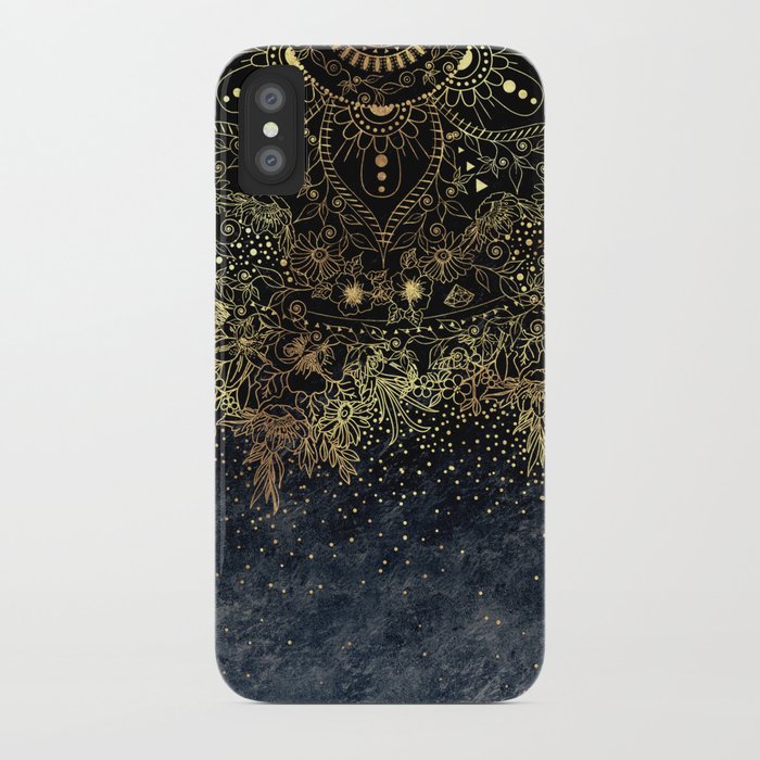 stylish gold floral mandala and confetti iphone case