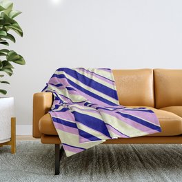 [ Thumbnail: Blue, Plum, and Light Yellow Colored Lines Pattern Throw Blanket ]