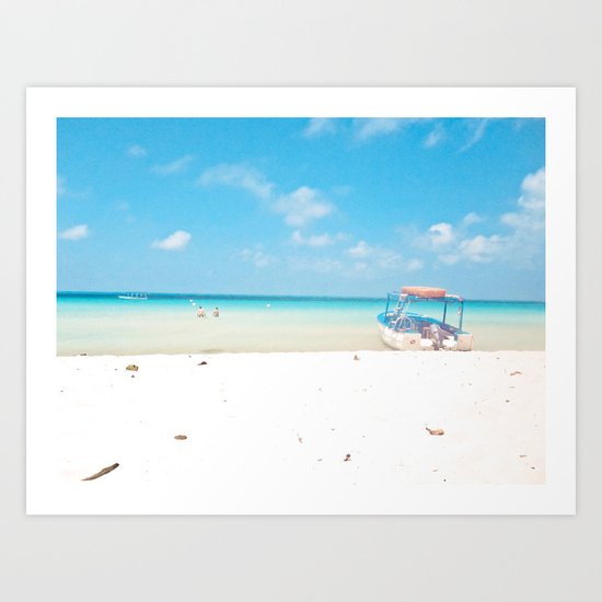Lone boat feelin' blue Art Print