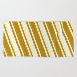 [ Thumbnail: Dark Goldenrod & Beige Colored Stripes Pattern Beach Towel ]