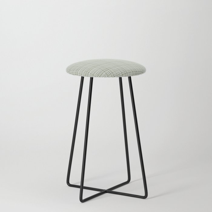 Fine Weave Retro Mid Century Modern Minimalist Woven Line Pattern in Sage Green and White Counter Stool