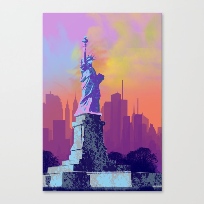 Painting Watercolor New York Statue Of Liberty Illustration Canvas