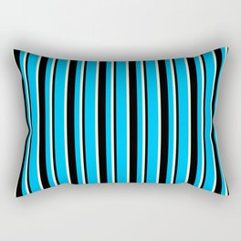 [ Thumbnail: Deep Sky Blue, Black, and Light Yellow Colored Lines Pattern Rectangular Pillow ]