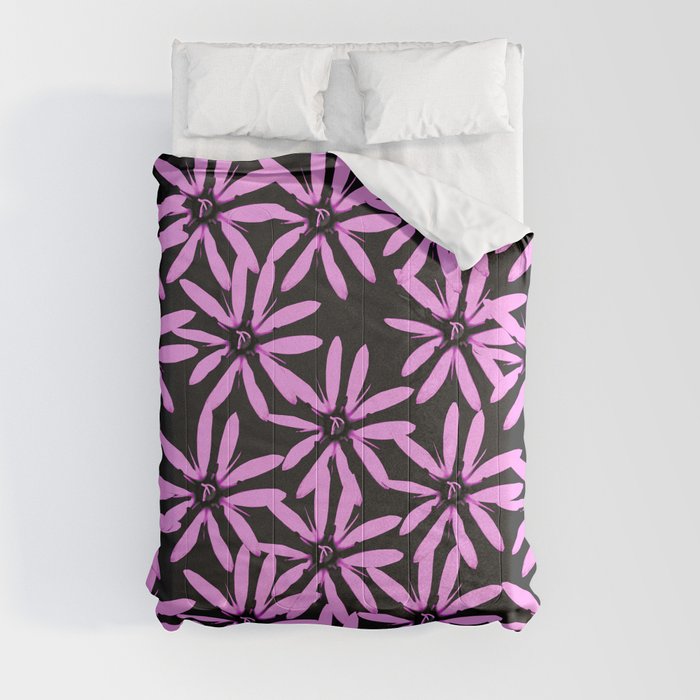 Pink Flowers Black Background #decor #society6 #buyart Comforter