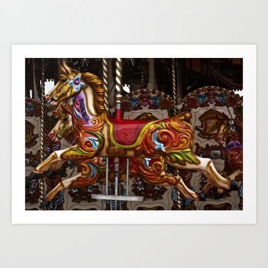 Colourful Carousel Horses Art Print