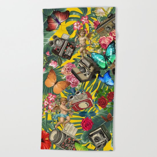 tropical in yellow Beach Towel