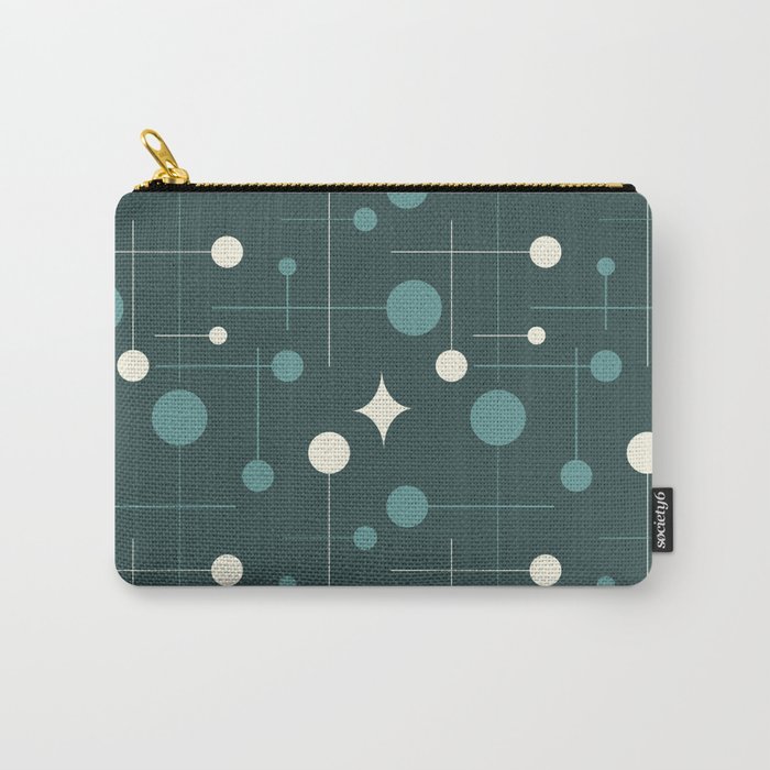 Mid Century Modern Atomic Abstract Pattern in Teal, Charcoal and Cream Carry-All Pouch