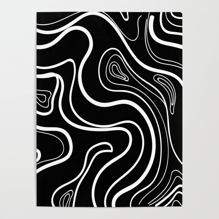 Geo Black topographic patterns Poster
