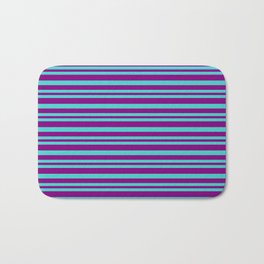 [ Thumbnail: Purple & Turquoise Colored Pattern of Stripes Bath Mat ]