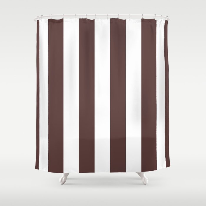 Dark Brown Granite and White Wide Vertical Cabana Tent Stripe Shower Curtain